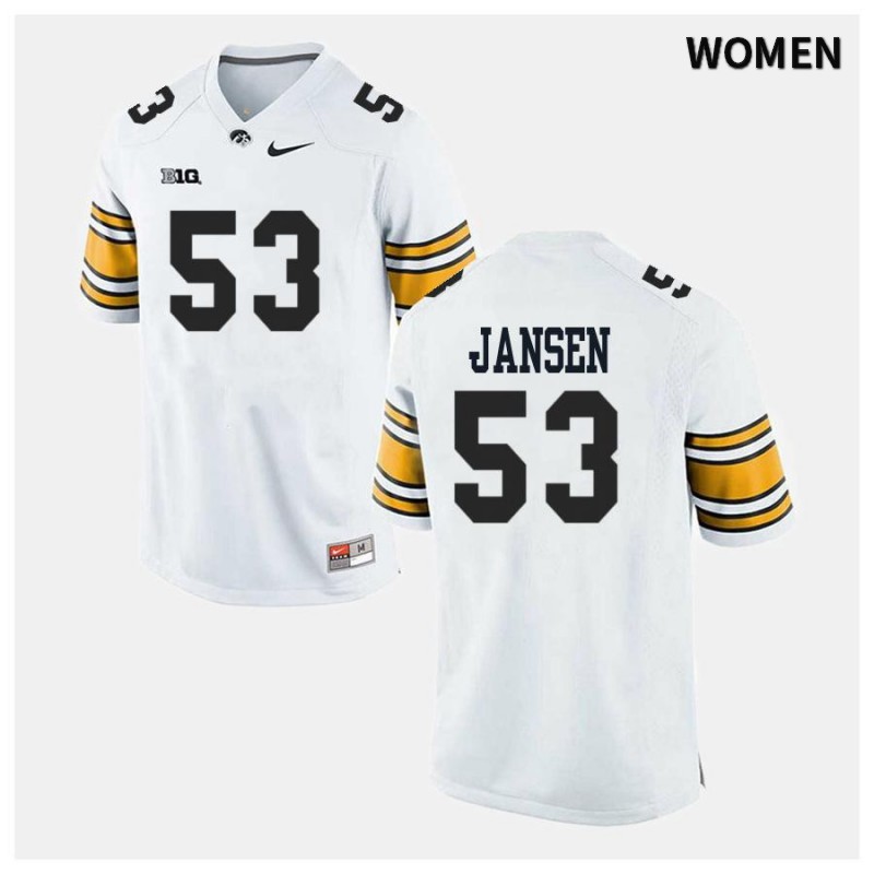 Women's Iowa Hawkeyes NCAA #53 Garret Jansen White Authentic Nike Alumni Stitched College Football Jersey LN34Y51BH